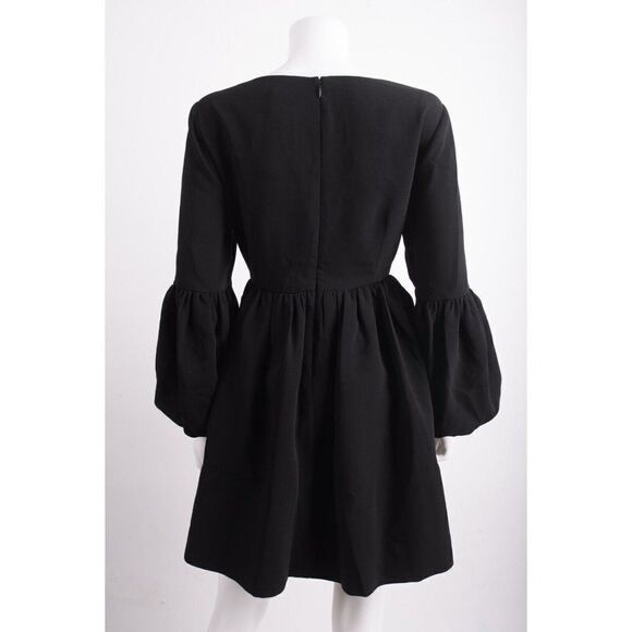 Cinq a Sept Womens Dorina Babydoll Crepe Mini Dress Lantern Sleeve 10 Black NWT - Picture 5 of 6